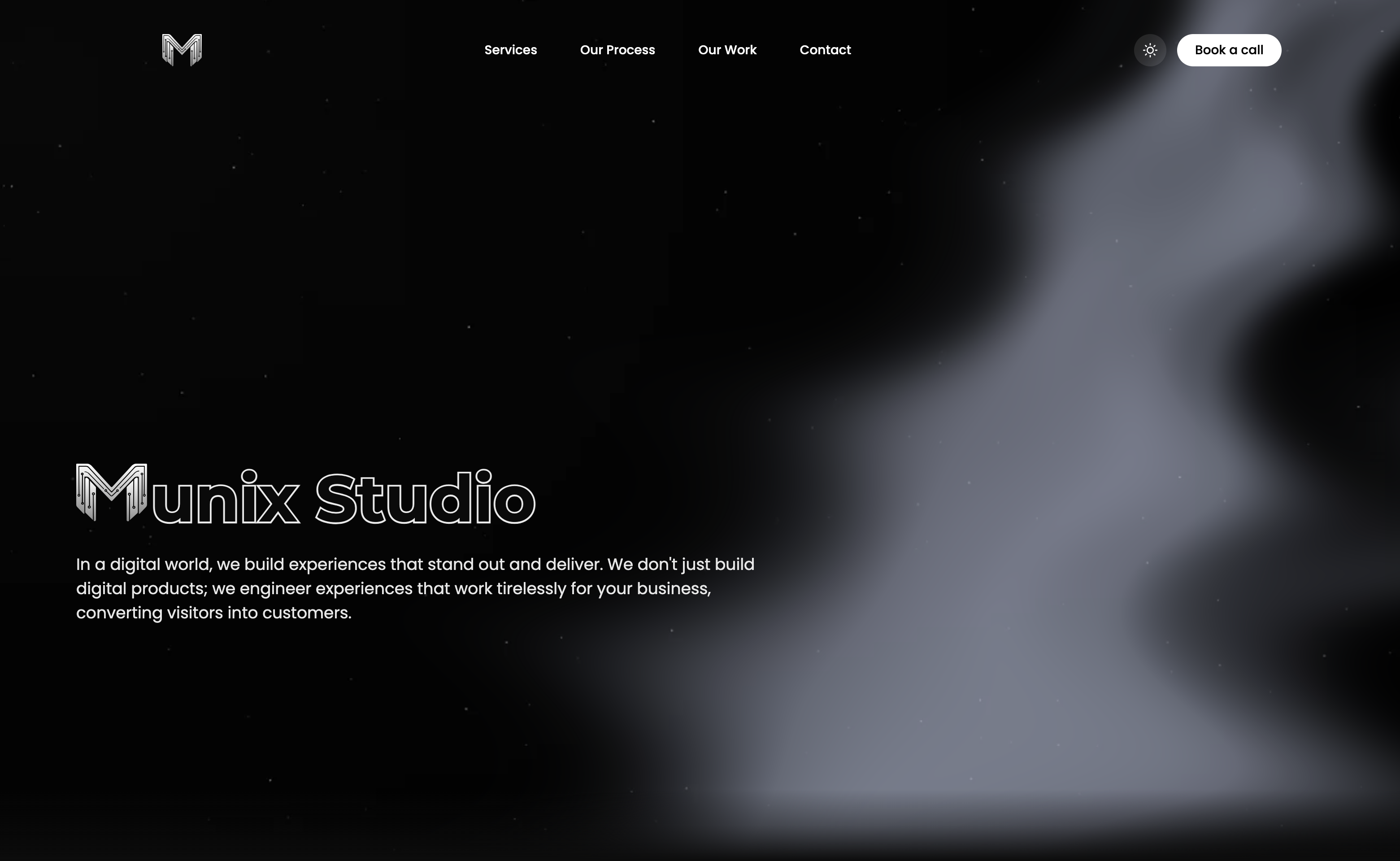 Munix Studio website dark theme preview